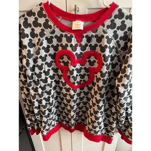 Disney Mickey Mouse All Over Print Sweatshirt Women's Red Trim Gray
